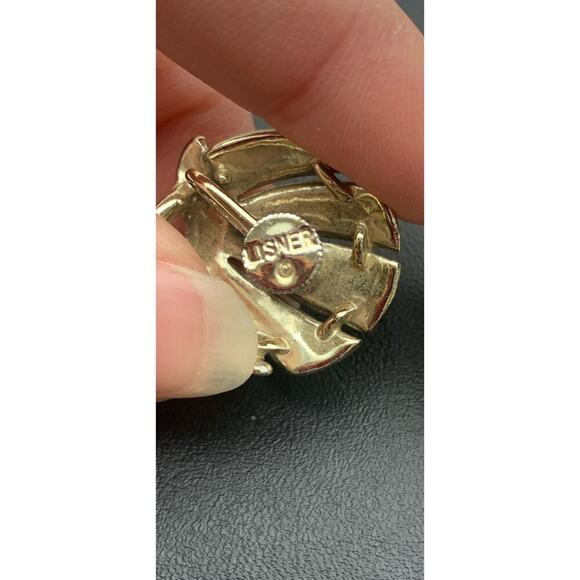 Vintage Goldtone LISNER Signed Modernist Style Screw Back Earrings Swirl Feather - Picture 4 of 5